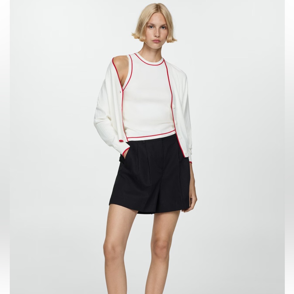 Mango White and Red Trim Cardigan